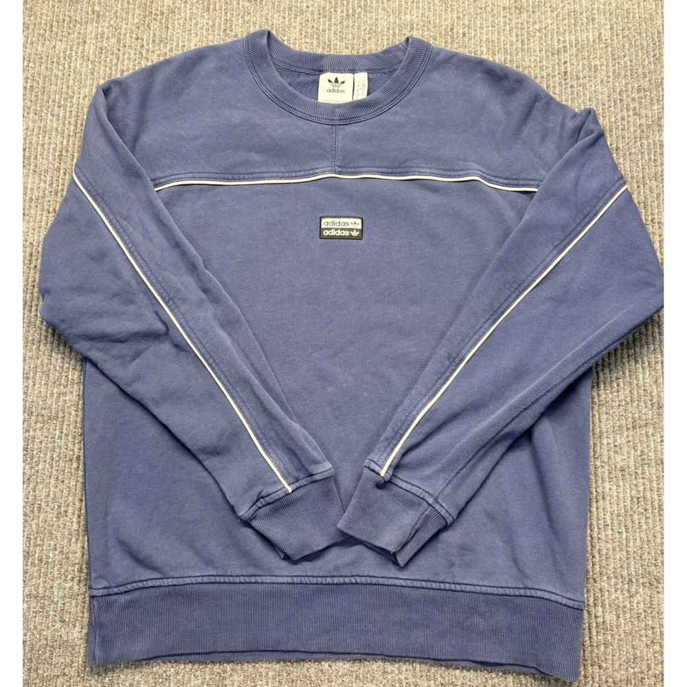 Adidas Originals Mens Blue Double Logo Piping Crewneck Sweatshirt Size S